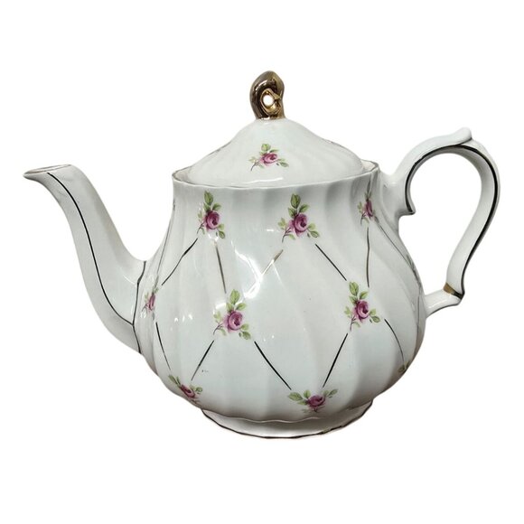 Vintage Sadler England Floral Rose Gold Porcelain Teapot - Picture 5 of 9